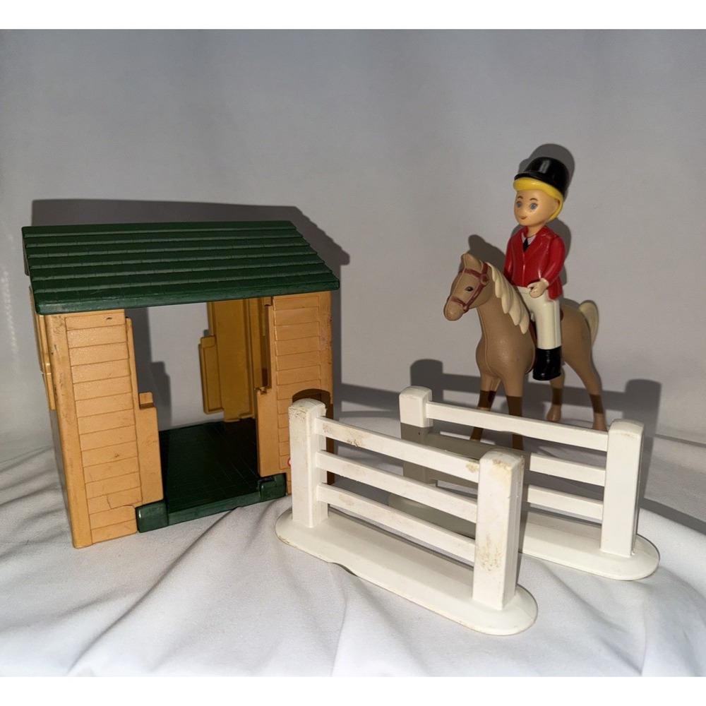 Vintage Little Tikes Dollhouse Lot Horse Rider Cozy Cottage Fence Equestrian